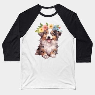 Watercolor Australian Shepherd Dog with Head Wreath Baseball T-Shirt